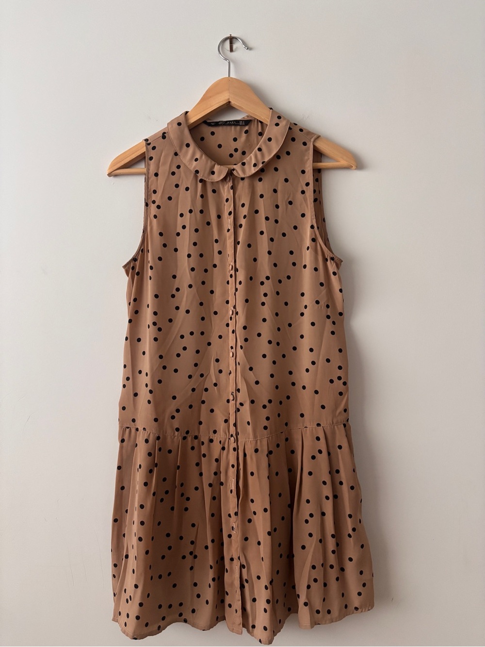 Zara Beige Mini Dress with Black Polka Dots